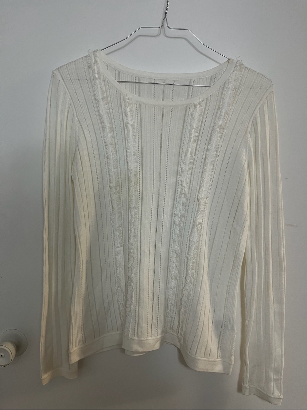Women's Cream Ribbed Long-Sleeve Top